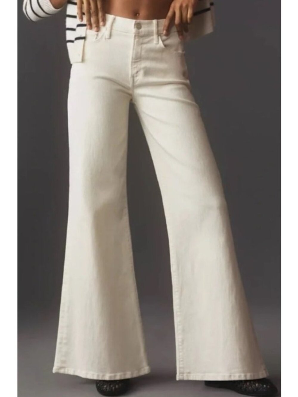 NEW Mother the Twister Skimp Wide-Leg Flare Jeans Cream Puffs 31 Casual Bohemian